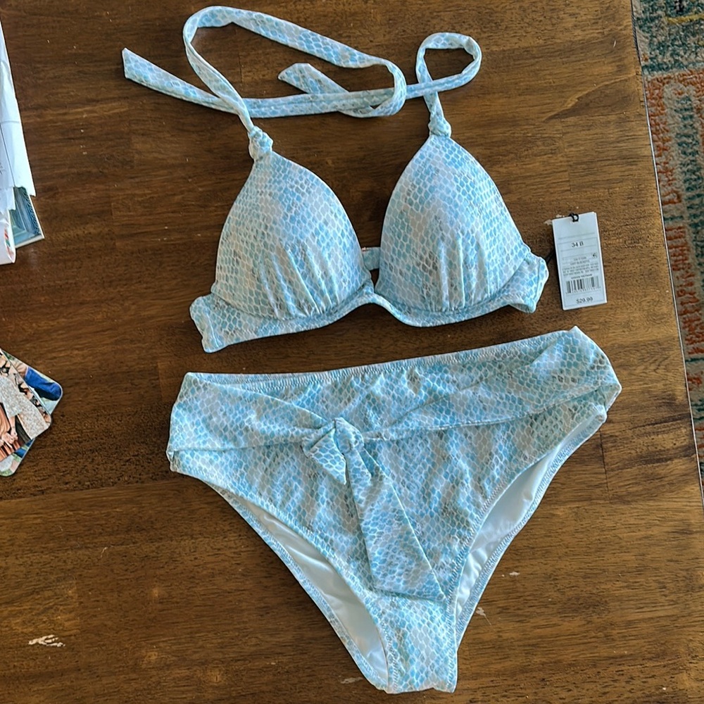 Blue and White Bikini Set